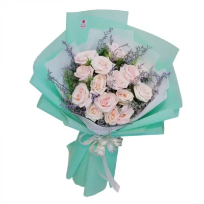 Bó hoa hồng kem mix sao tím