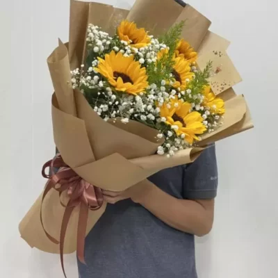 Bó hoa hướng dương mix hoa baby tặng sinh nhật phái nam