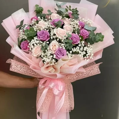 Bó Hoa Hồng Kem Tím