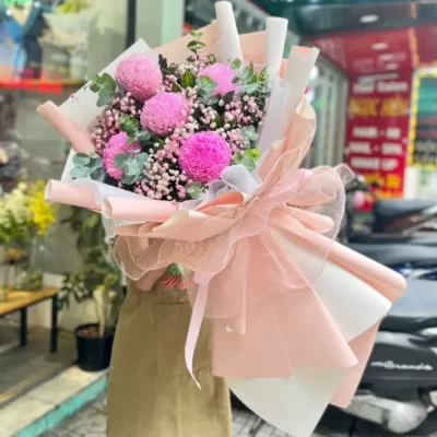 Bó hoa chúc mừng cúc mẫu đơn hồng tặng sinh nhật ý nghĩa