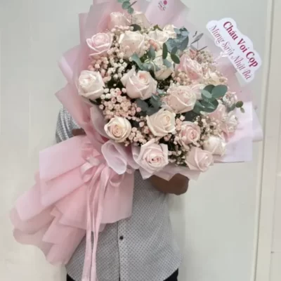 Bó hoa baby hồng kem chúc mừng sinh nhật mẹ
