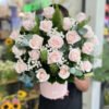 Giỏ hoa chúc mừng sinh nhật ý nghĩa hồng kem mix baby