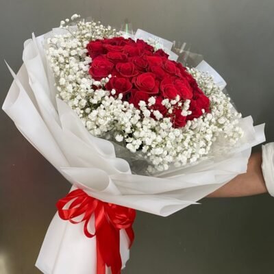 Bó hoa hồng đỏ mix baby - Mãi Bên Nhau