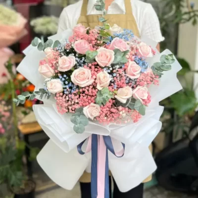 Bó hoa hồng kem mix baby nhiều màu tặng sinh nhật đẹp và ý nghĩa