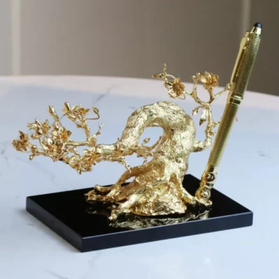 Giá cắm bút ký cây hoa mai mạ vàng 24k