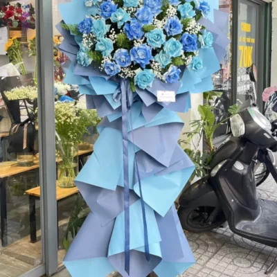 Kệ hoa chúc mừng khai trương tone xanh : hồng xanh mix baby