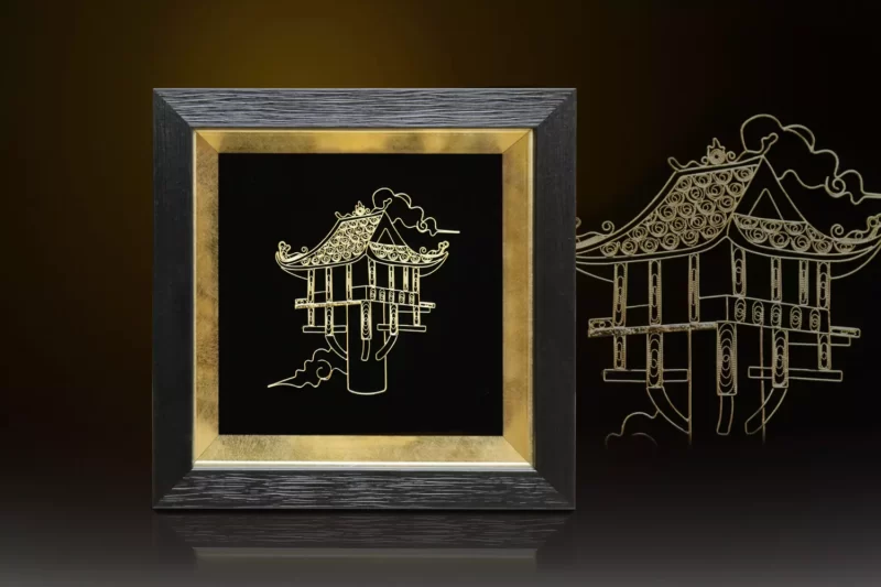 Tranh ‘chùa Một Cột’ mạ vàng 24k