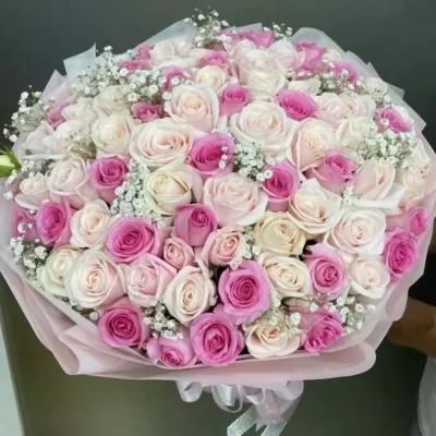 Bó Hoa Hồng Kem Sen 80 bông