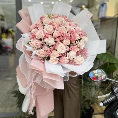 Bó hồng kem 40 bông mix baby tặng sinh nhật