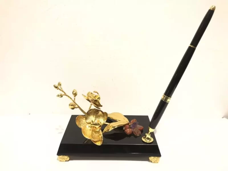 Giá cắm bút ký hình cây hoa lan mạ vàng 24k