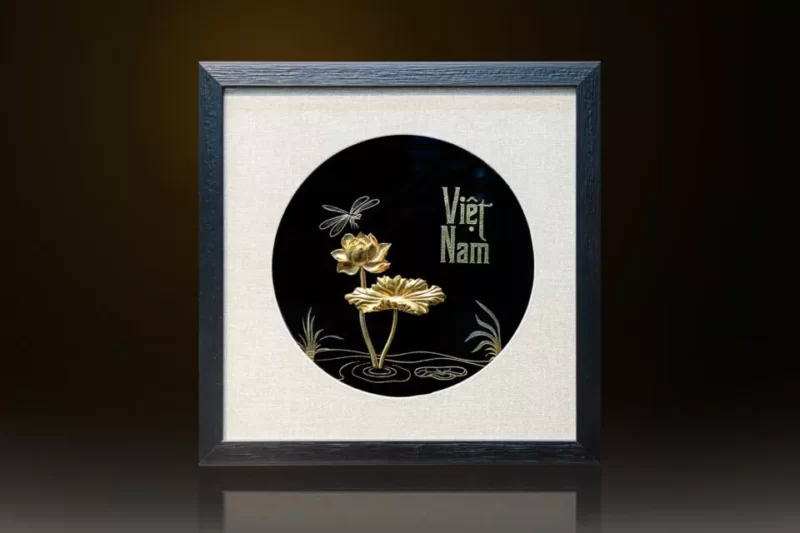 Tranh hoa sen mạ vàng 24k để bàn