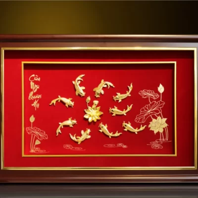Tranh “Cửu Ngư quần hội” mạ vàng 24k