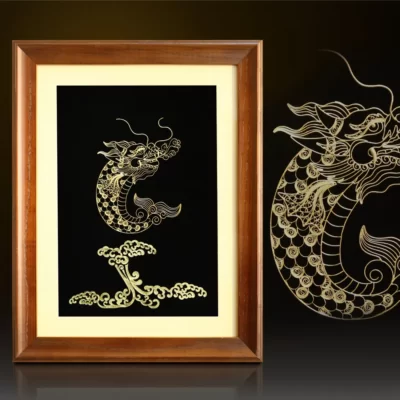 Tranh cá chép hóa rồng mạ vàng 24k