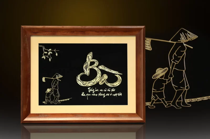 Tranh chữ “Bà” thư pháp mạ vàng 24k