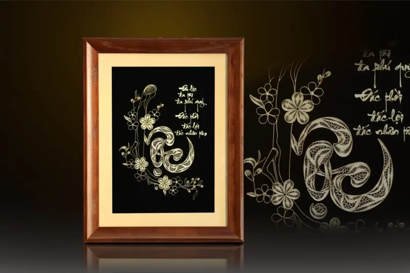 Tranh chữ “Lộc” thư pháp mạ vàng 24k
