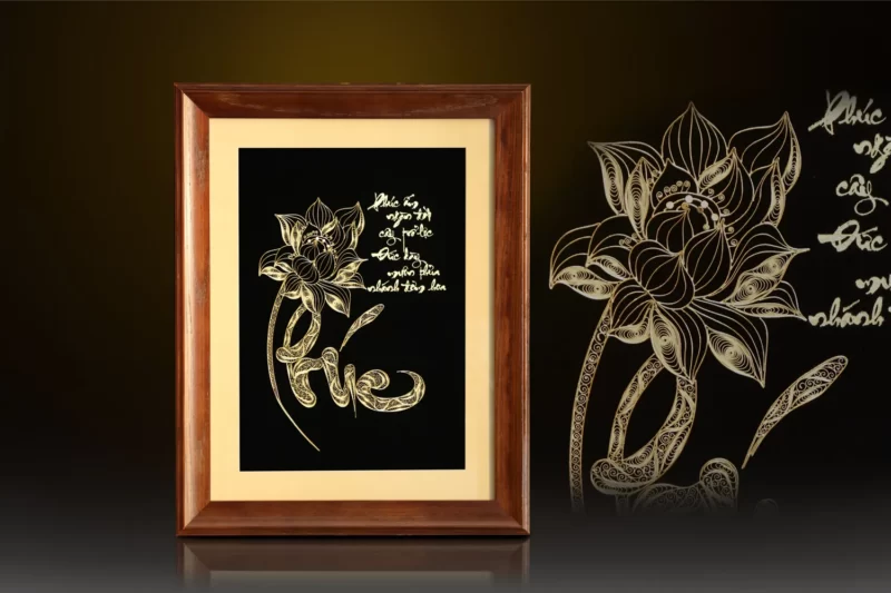 Tranh chữ “Phúc” thư pháp mạ vàng 24k