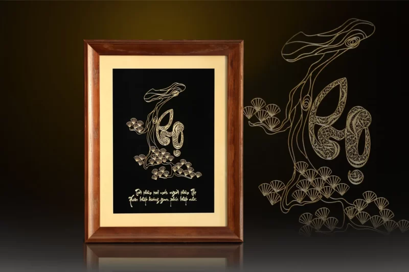 Tranh chữ “Thọ” & cây tùng mạ vàng 24k