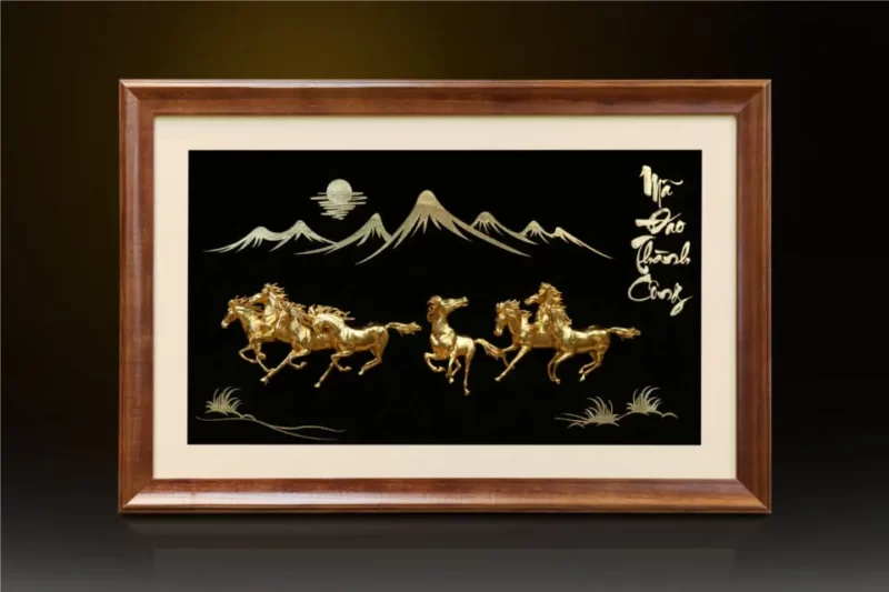 Tranh mã đáo thành công mạ vàng 24k