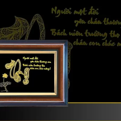 Tranh chữ “Thọ” thư pháp mạ vàng 24k