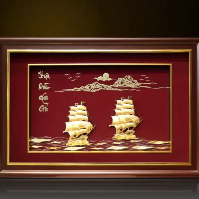 Tranh đôi thuyền buồm xuôi gió vàng lá 24k